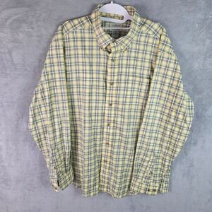 LL Bean Mens Traditional Fit Plaid Button Down Shirt Yellow Blue 503307 L-REG